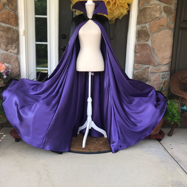 Maleficent Halloween costume cape | Adult Kids Half circle Cape | Satin Cape | Purple and Black | READY to SHIP NOW