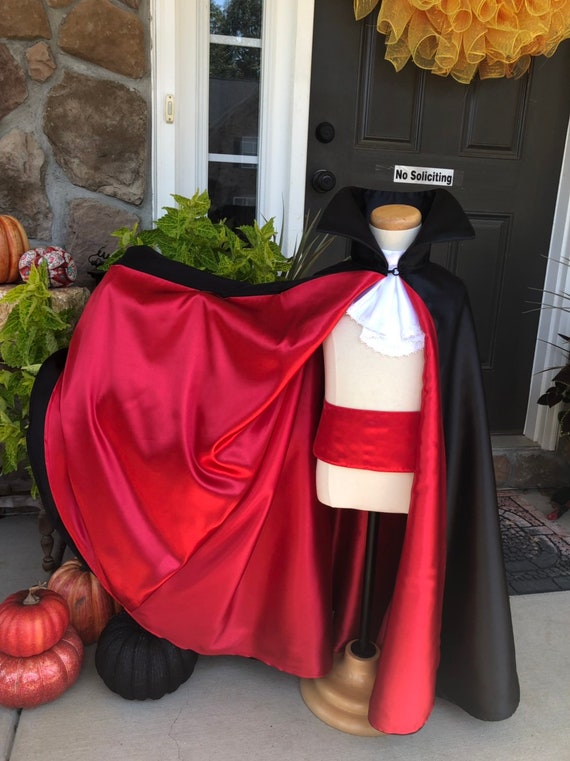 Child Victorian Vampire Red Black Cape Costume Jacket Vest Jabot Halloween Boys