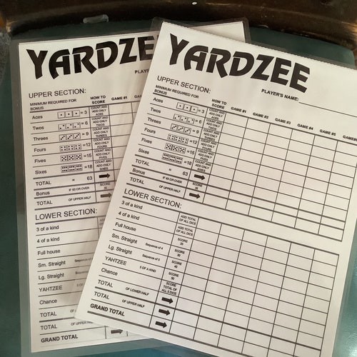 Dry Erase Yardzee Laminated Score Cards Etsy