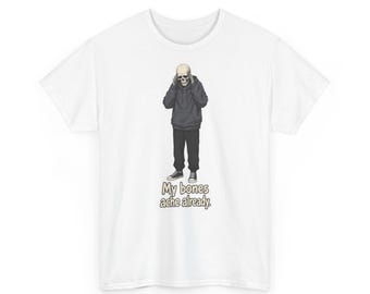 Brommerig antropomorf skelet te oud voor griezelige dingen - Grappig Halloween-shirt (unisex)
