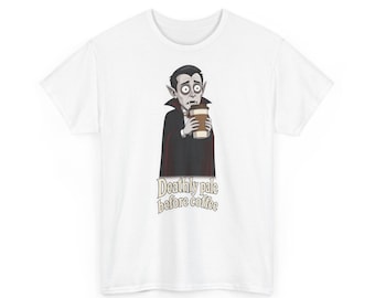 T-shirt met de tekst "Vampire Addicted To Caffeine" – Doodsbleek voor de koffie, grappig T-shirt met print (unisex)