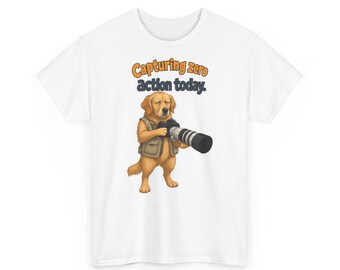 T-shirt met afbeelding van een hond die een foto probeert te maken van een lui huisdier – Vandaag geen actie vastgelegd, grappig T-shirt (unisex)