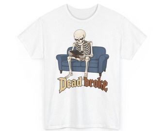 T-shirt met een chagrijnig skelet dat de huur betaalt – Grappig Halloween-shirt met een afbeelding van een straatarm skelet (unisex)