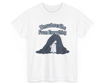 T-shirt met spook dat zich verstopt voor het internet – Schrijf je overal van af, grappig Halloween-shirt (unisex)