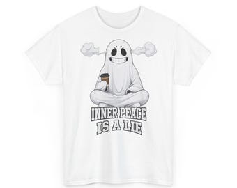 T-Shirt „Grumpy Ghost Maintaining Inner Calm“ – Innerer Frieden ist eine Lüge, Lustiges Halloween-T-Shirt mit Grafik (Unisex)