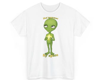T-Shirt mit mürrischem Alien, das den Weltraum entdeckt – Nicht beeindruckt vom Weltraum, lustiges Grafik-T-Shirt (Unisex)