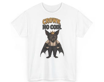Antropomorfe vleermuis kapot op luxe T-shirt – Kroon, geen munt, grappig grafisch T-shirt (unisex)