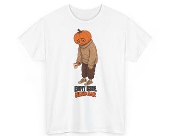 Uitgeputte pompoen-mensachtige figuur die een dutje nodig heeft T-shirt – Leeg vanbinnen, moet slapen, grappig Halloween-shirt (unisex)