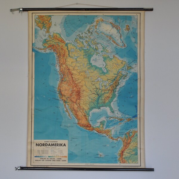 Carte de l’Amérique du Nord Vintage, tirer vers le bas de la carte, Vintage School Chart, graphique éducatif