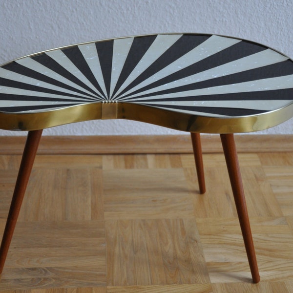RESERVED for M. Rare Original Mid Century Plant Stand. Striped. Black and pearl white. 1950s. Small Table. Germany. 1083
