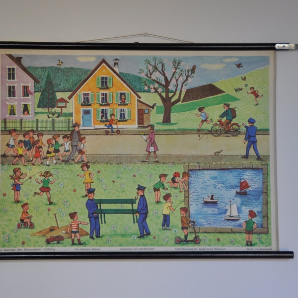 Vintage School Chart, Nursery Art, Nursery Decor, Kids Room Decor, vintage Pull Down Map, Kids Room Art, Play Room Art