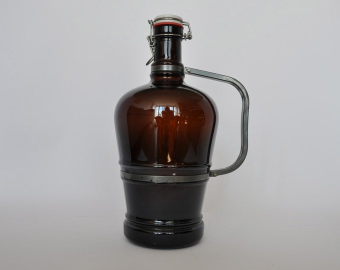 XXL Vintage German Beer Growler. Metal Handle, Ceramic Lid. 5 Liter
