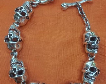 Best Selling Heavy Sterling Silver SKULL Bracelet with Movable Jaws by Star Knights USA.. Rocker Biker Design for Men and Women. Very Cool!