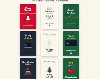 Printable Christmas Cards for Nurse, Teacher and Developer | 9 Funny and Sweet Holiday Cards (PDF Download)