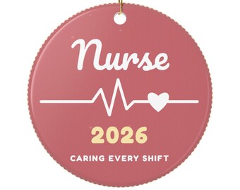 Nurse Ornament 2026 | Ceramic Christmas Ornament, Nurse Gift, Heartbeat Design