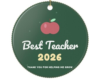 Teacher Ornament 2026 | Ceramic Christmas Ornament, Teacher Gift, Best Teacher Apple Design
