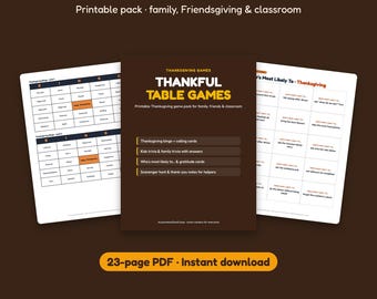 Utskrivbara Thanksgiving-spel, Trivia, Bingo, Partyspel för vänner, Spelkväll för familjen