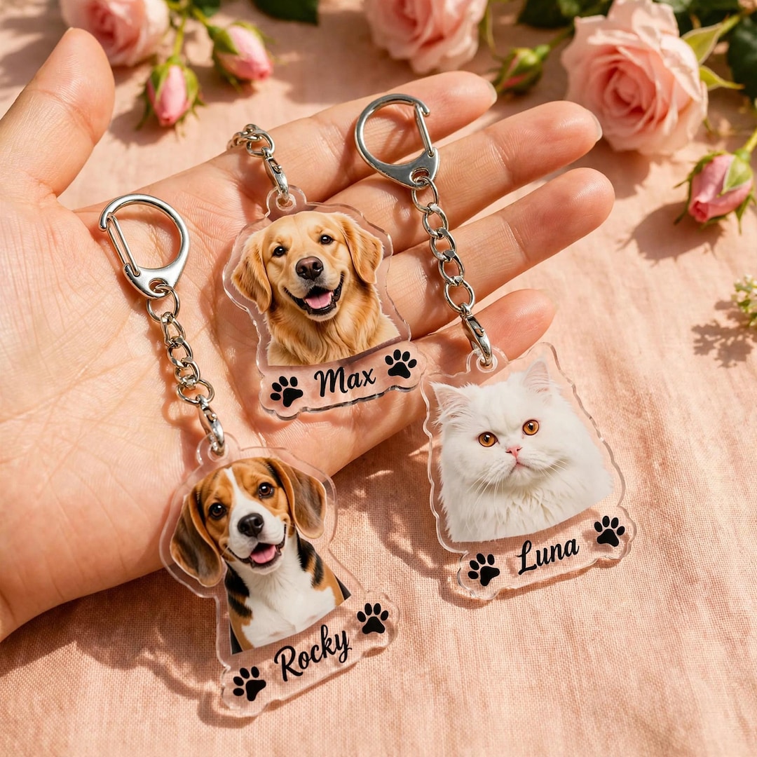 Feature. There Logo Custom Pet Photo Keychain With Name, Pet Keychain, Pet Loss Gift, Photo ...