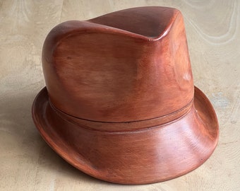 Wooden Hat Block: Fedora with small brim size 23"