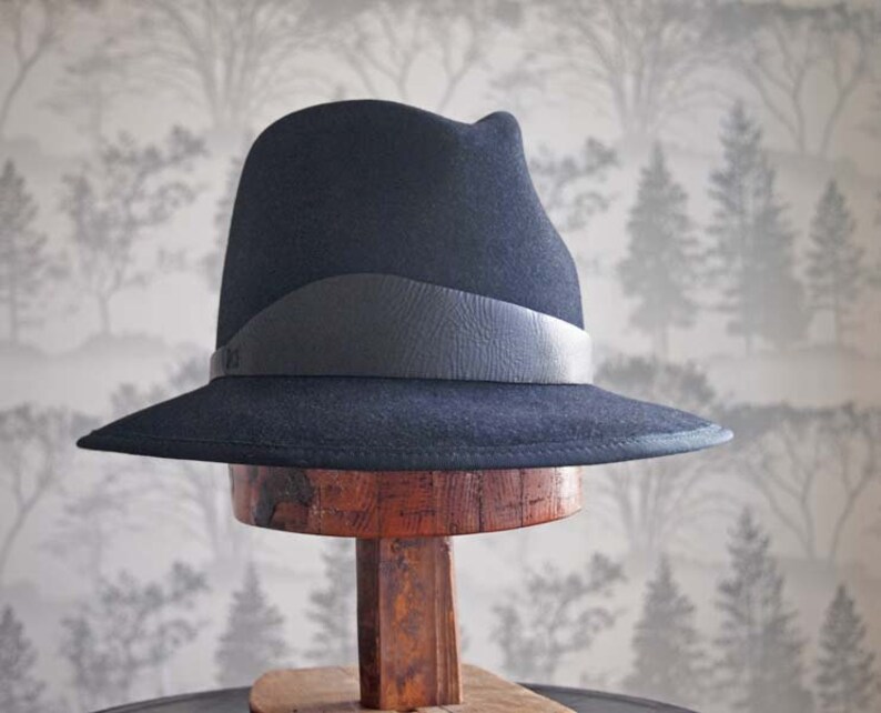 Claude Signature: Tall Fedora with signature Lehfeldt curved leather trim and french beauvais grosgrain binding image 1