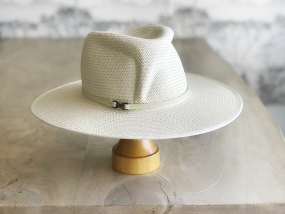 Lehfeldt Brooklyn NY Hat Natural Straw Wide Brim Hat Brown Ribbon Bamboo Buckle Lehfeldt Brooklyn NY Hat Natural Straw Wide Brim Hat Brown  main image 4