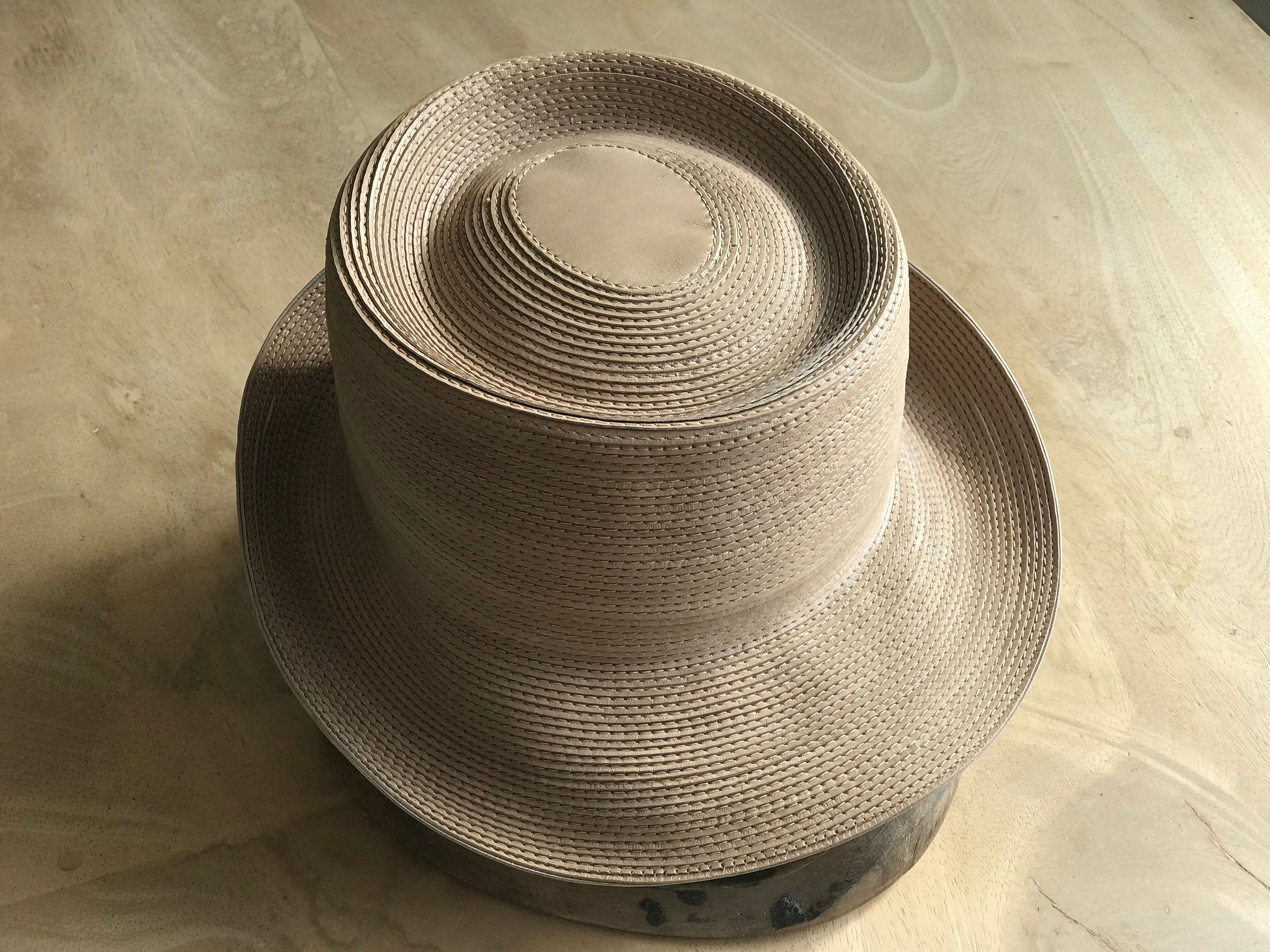 Patrica Underwood designer Corded Leather Cordova Brown brimmed hat 1980’s 80’s VINTAGE: 1980 main image 3