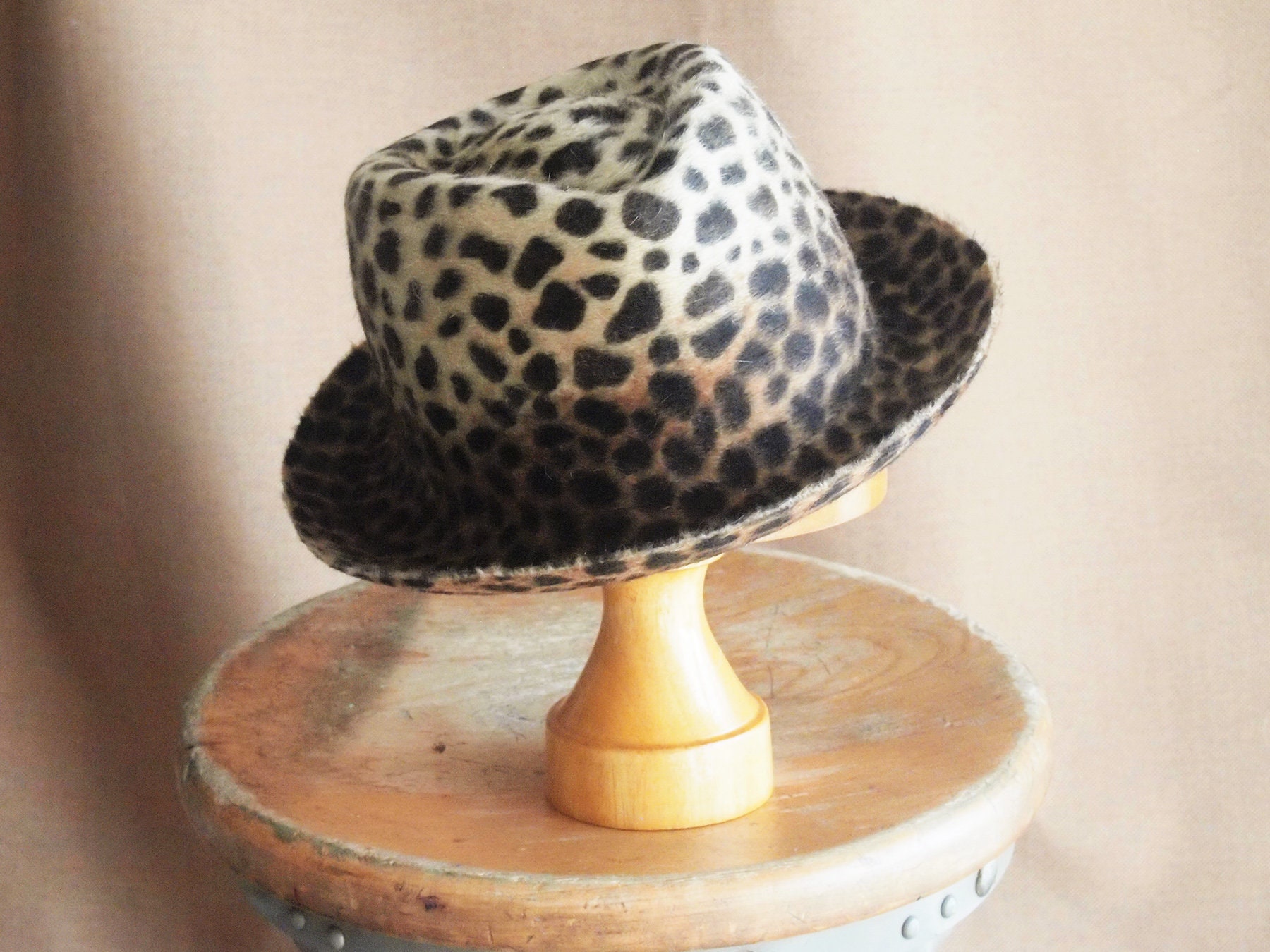 Leopard Print Fedora Felt Hat With 