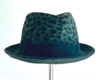 Chic and simple leopard felt trilby hat  in forest green and black fur felt  - size s/m - one of a kind
