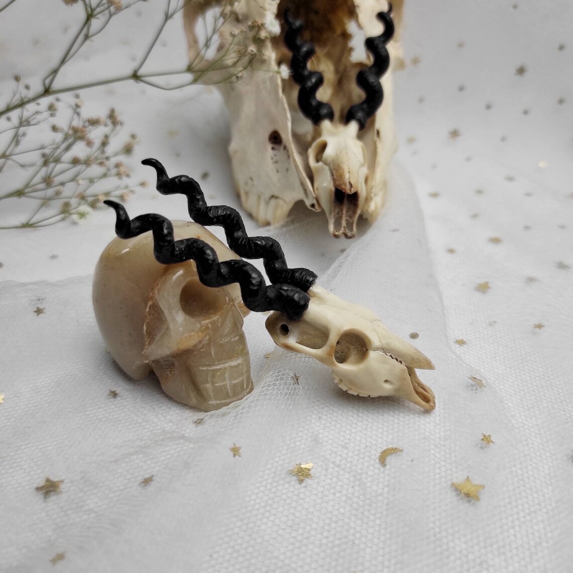 Curlyhorned Goat Skull Hand Carved From Antler and Horn Etsy