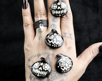 Creepy Cute Bone & Horn Pumpkin Pendant - Halloween Sugar Skull