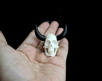 Hand carved devil demon skull made of antler