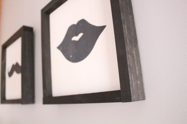 Set of 2 Mustache and Lips Wall or Shelf Decor-LipsWallShelf Decor 10.75x10.75 SALE Ready to Ship MustacheLips Wood Signs