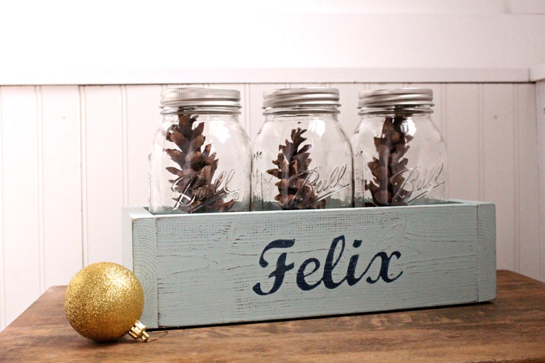 Wood Box with 3 Large 32oz Mason Jars Choose Color and Words Mason Jar Gift Box Mason Jar Centerpiece Mason Jar Personalized Box