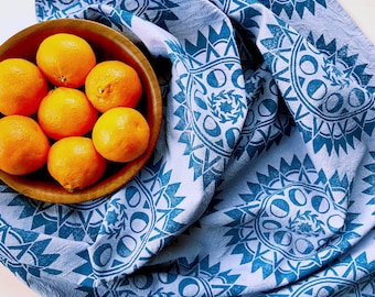 Solstice Sun Tea Towel - Blue Geometric Kitchen Towel