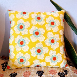 California Poppy Throw Pillow - Yellow Floral Hand Printed Pillow