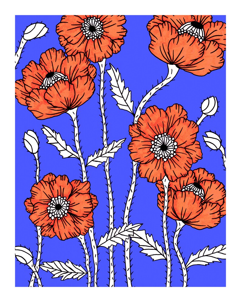 Blue Poppies Art Print Etsy