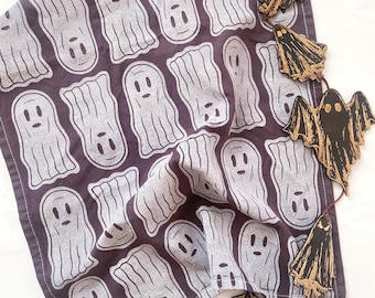 Ghosties Kitchen Towel - Halloween Black and White Ghost Tea Towel