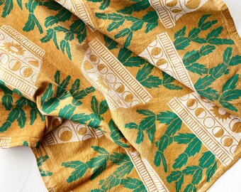 Christmas Cactus Tea Towel - Hand Block Printed Cactus Plant Kitchen Towel
