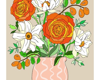 Daffodil and Ranunculus Vase Art Print