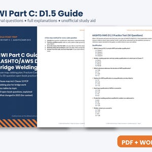 Guía CWI Parte C D1.5 y examen de práctica de 50 preguntas, navegación por código y pestañas, preparación para el examen de inspector de soldadura AWS, PDF