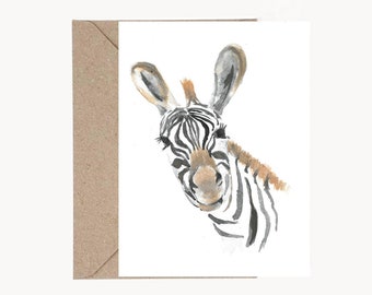 Digital download birthday Card ,Instant download wall art ,Zebra watercolor, Instant download greeting card, Zebra birthday card