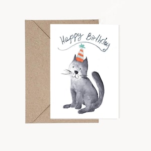 Carte d'anniversaire imprimable, carte de voeux aquarelle chat, carte d'anniversaire, articles de fête, carte aquarelle, fête à thème chat, carte à téléchargement immédiat