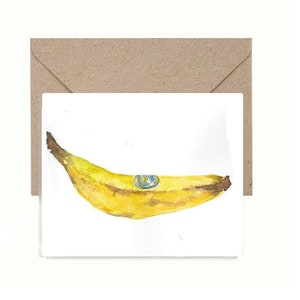 Afdrukbare vouwkaart bananenaquarel, afdrukbare kaart, verjaardagskaart, aquarelkaart, bananenillustratie, papier en feestartikelen afbeelding 1