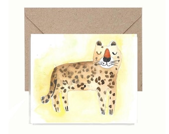 Printable Folding Watercolor Birthday Card Cheetah , Digital Download Greeting Card, Jungle Theme Party supplies, Animal Print Card