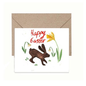 Joyeuses Pâques lapin lapin carte de voeux en téléchargement numérique, téléchargement immédiat aquarelle, carte d'art imprimable