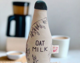 Oat milk bottle Pretend play grocery shop fabric toy , handmade in Denmark