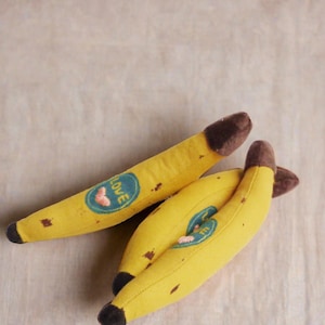 Pretend Play textile yellow banana toddler toy .Handmade in Denmark for pretend play.