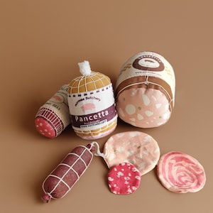 Normas Deli Charcuterie Toy Set – Handmade Fabric Play Food | Montessori Pretend Kitchen | Soft Salami & Pancetta Gift