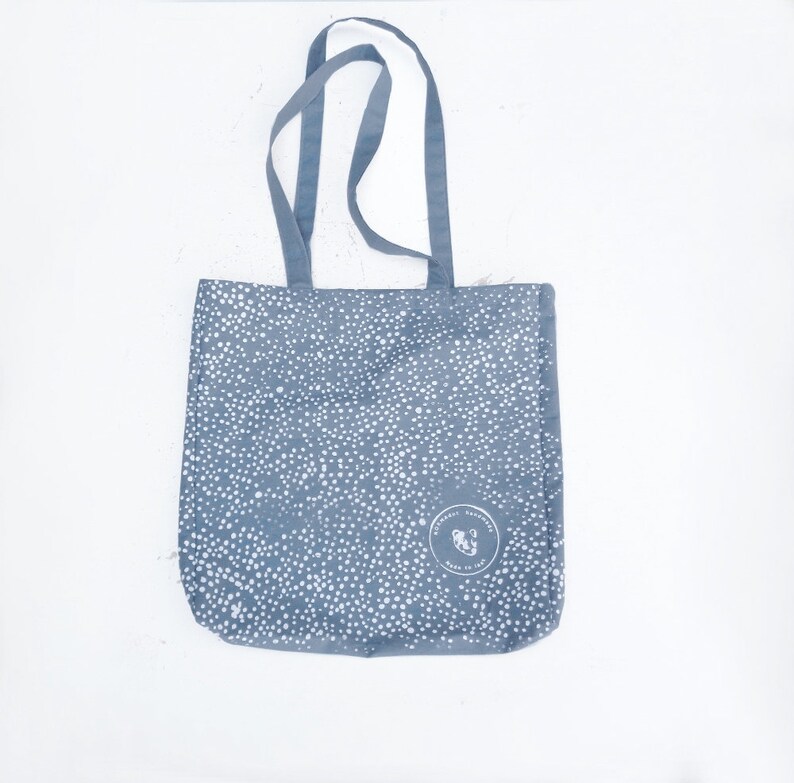 Craftsmanship Dusty Blue Polkadot Tote bag Handmade Eco Friendly Silkscreened Design
