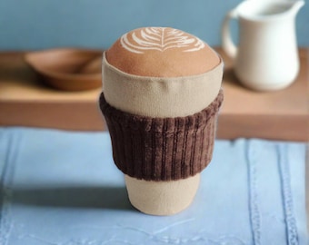 Childrens pretend Play Plush Cappuccino Coffee To Go with velvet band  ,100% washable  Handmade in Denmark